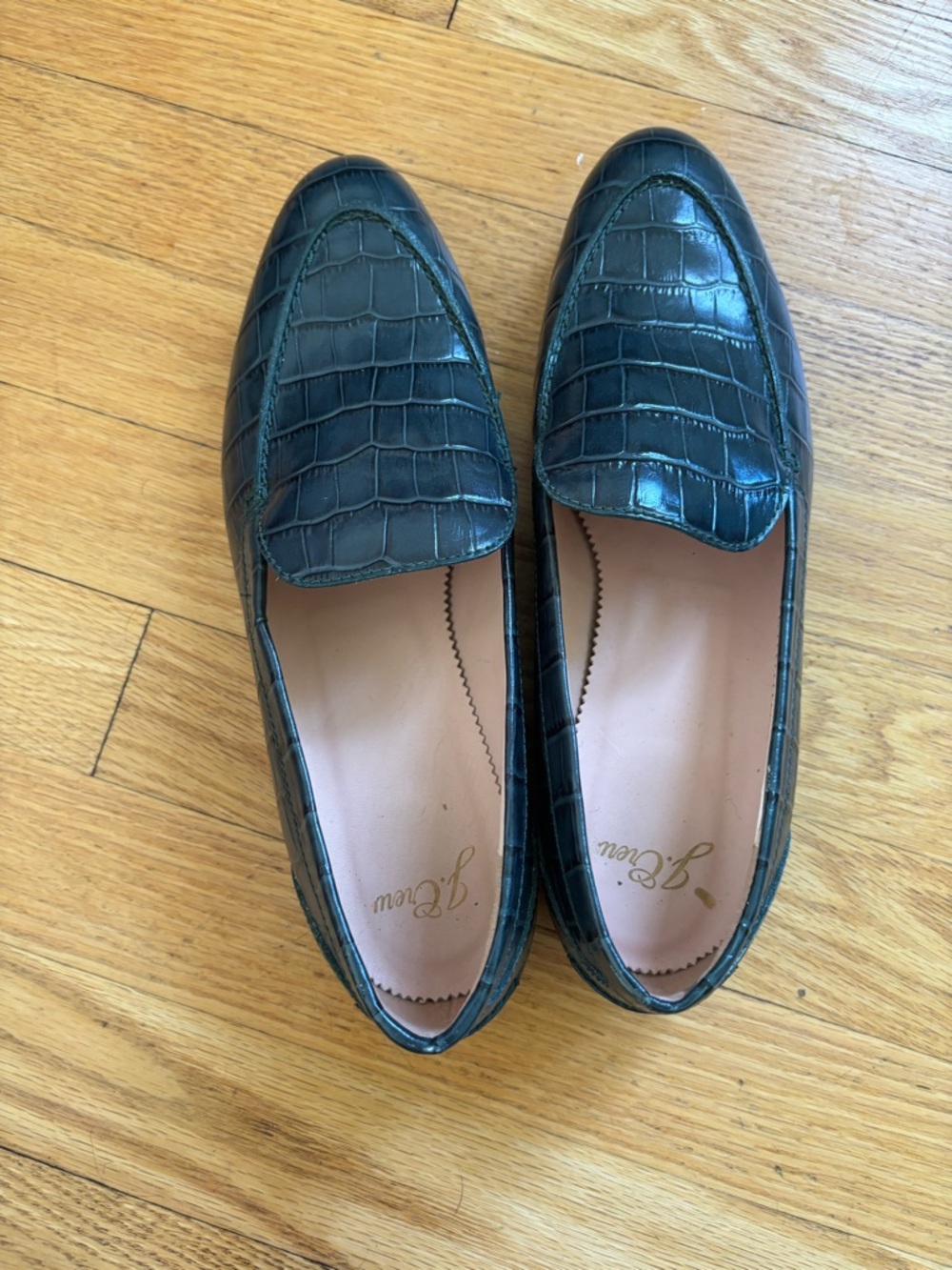 J. Crew Green Croc-Embossed Leather Loafers